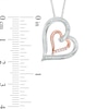 Thumbnail Image 1 of 0.09 CT. T.W. Diamond Tilted Double Heart Pendant in Sterling Silver and 10K Rose Gold