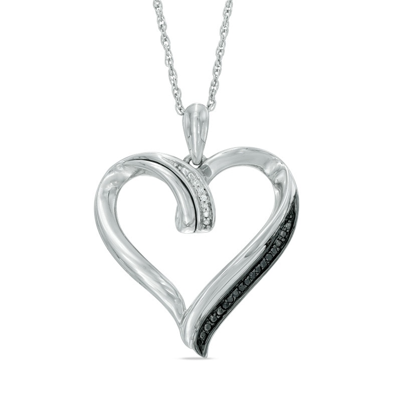 Enhanced Black and White Diamond Accent Heart Pendant in Sterling Silver|Peoples Jewellers