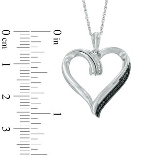 Enhanced Black and White Diamond Accent Heart Pendant in Sterling Silver