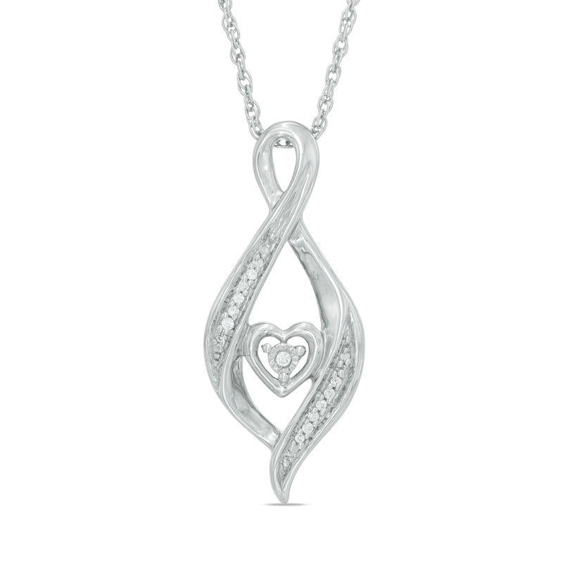 Diamond Accent Infinity Flame with Heart Pendant in Sterling Silver