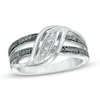 Thumbnail Image 1 of Black and White Diamond Accent Split Wave Double Row Ring in Sterling Silver