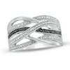Thumbnail Image 1 of Black and White Diamond Accent Loose Woven Multi-Row Ring in Sterling Silver