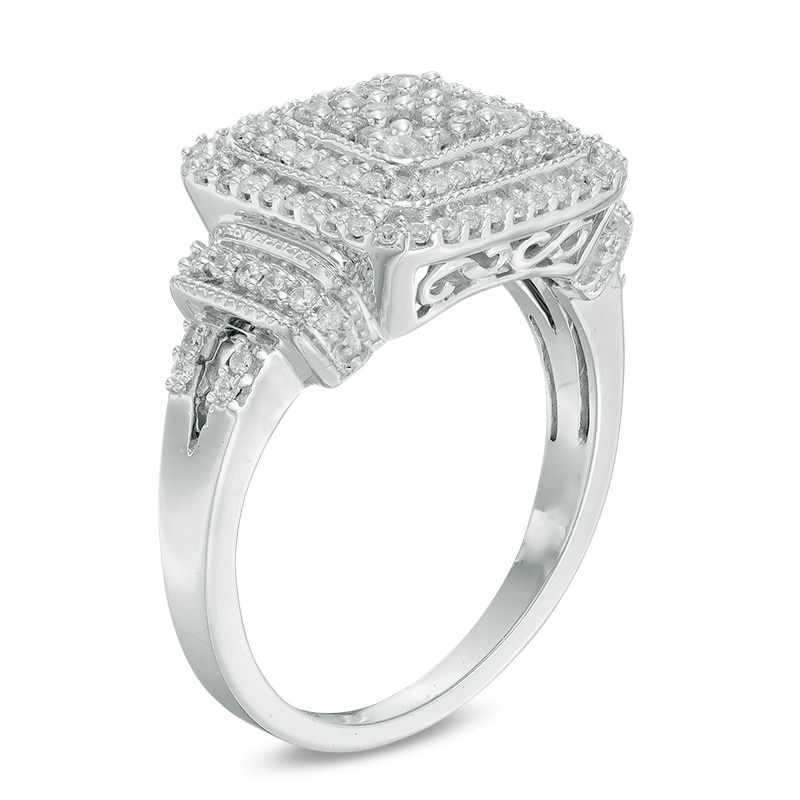 0.45 CT. T.W. Diamond Square Composite Frame Ring in Sterling Silver