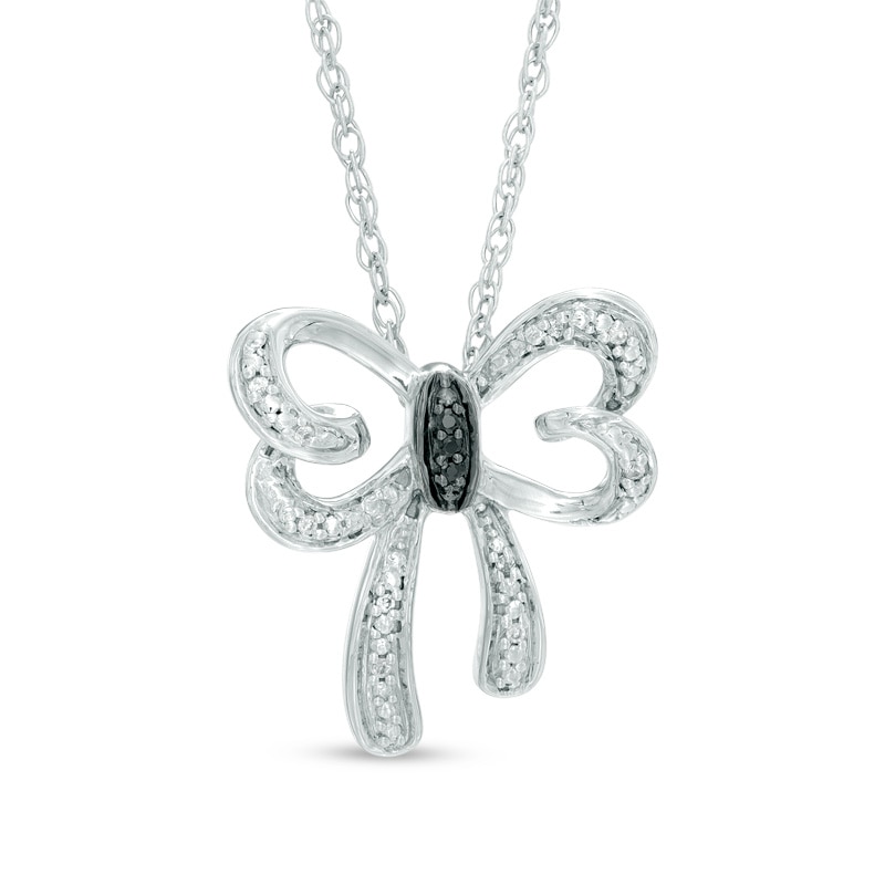 Black and White Diamond Accent Bow Necklace in Sterling Silver