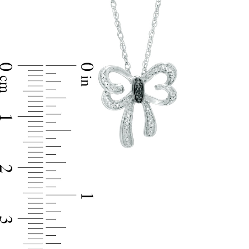 Main Image 2 of Black and White Diamond Accent Bow Necklace in Sterling Silver