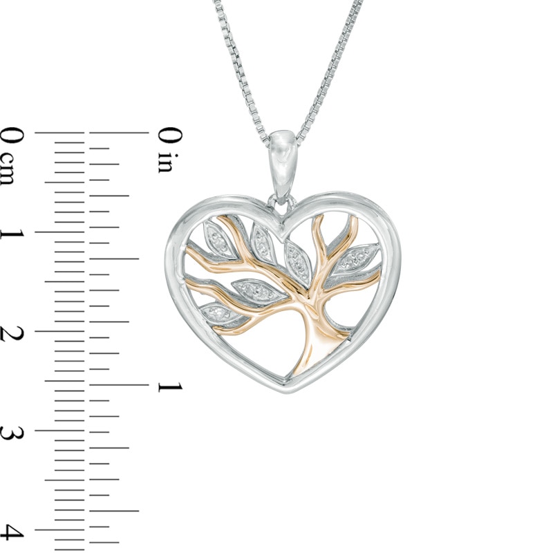 Main Image 2 of 0.04 CT. T.W. Diamond Tree Heart Pendant in Sterling Silver and 14K Gold