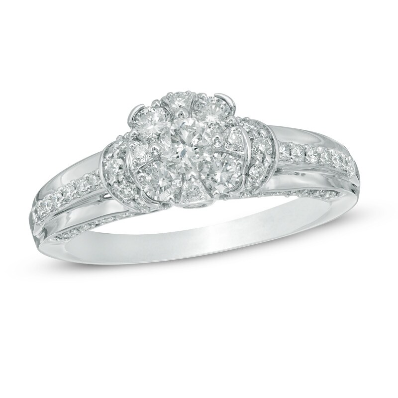 Main Image 1 of 1.00 CT. T.W. Diamond Frame Collar Engagement Ring in 14K White Gold