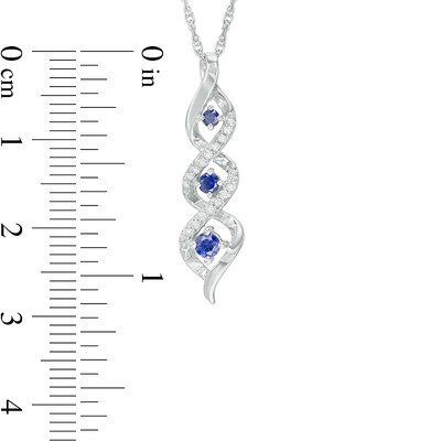 Lab-Created Blue Sapphire and Diamond Accent Cascading Three Stone Pendant in 10K White Gold
