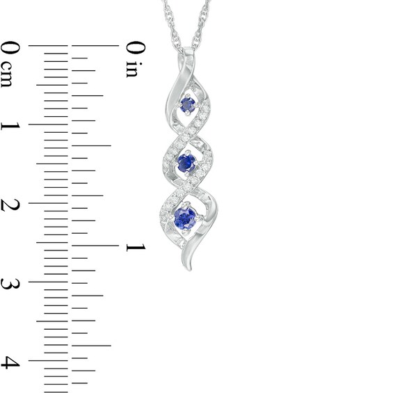 Lab-Created Blue Sapphire and Diamond Accent Cascading Three Stone Pendant in 10K White Gold