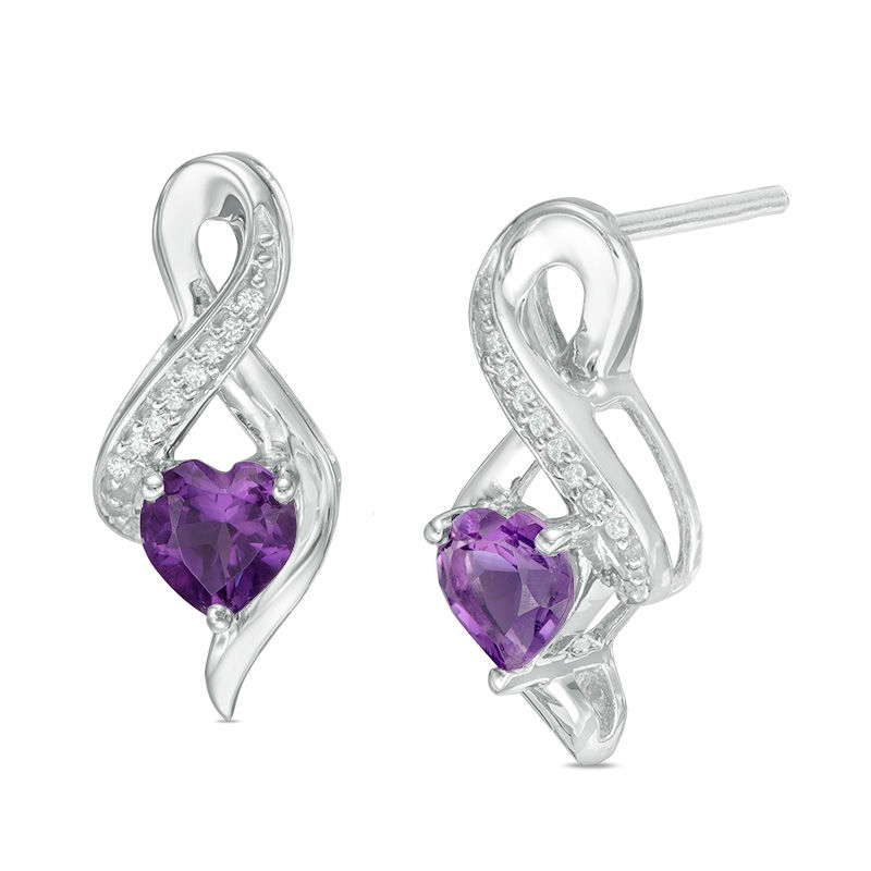 5.0mm Heart-Shaped Amethyst and Diamond Accent Infinity Drop Earrings in 10K White Gold|Peoples Jewellers