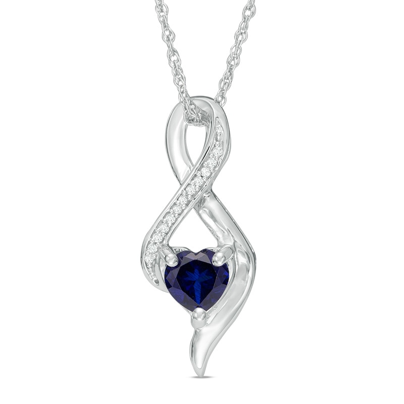 6.5mm Heart-Shaped Lab-Created Blue Sapphire and Diamond Accent Infinity Pendant in 10K White Gold