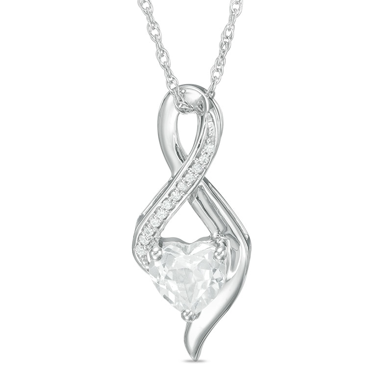 6.5mm Heart-Shaped Lab-Created White Sapphire and Diamond Accent Infinity Pendant in 10K White Gold
