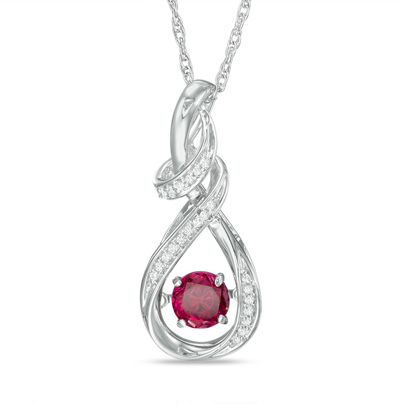 Unstoppable Love™ 4.3mm Lab-Created Ruby and Diamond Accent Cascading Teardrop Pendant in Sterling Silver