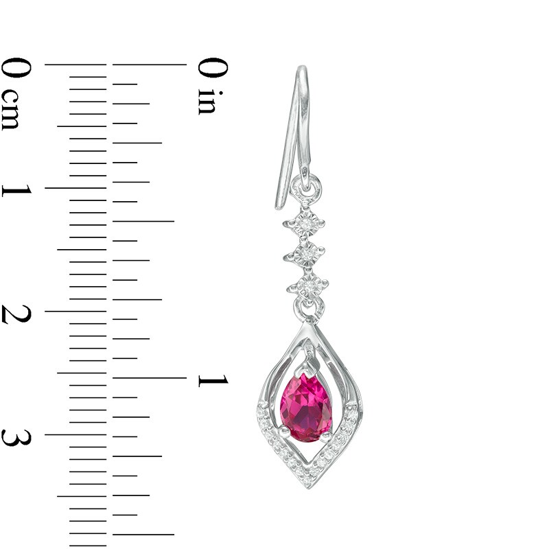 Main Image 2 of Pear-Shaped Lab-Created Ruby and 0.11 CT. T.W. Diamond Flame Drop Earrings in Sterling Silver