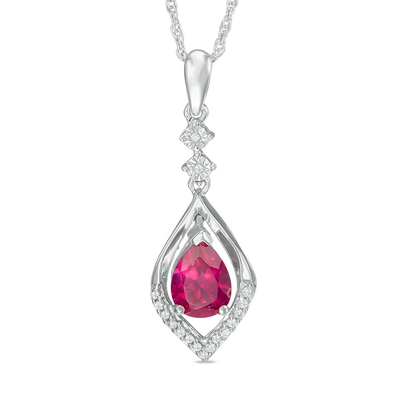 Pear-Shaped Lab-Created Ruby and Diamond Accent Flame Drop Pendant in Sterling Silver|Peoples Jewellers