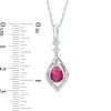 Pear-Shaped Lab-Created Ruby and Diamond Accent Flame Drop Pendant in Sterling Silver