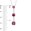 Thumbnail Image 1 of Lab-Created Ruby and White Sapphire Linear Three Stone Pendant in Sterling Silver