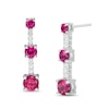 Thumbnail Image 1 of Lab-Created Ruby and White Sapphire Three Stone Drop Earrings in Sterling Silver