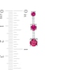 Thumbnail Image 2 of Lab-Created Ruby and White Sapphire Three Stone Drop Earrings in Sterling Silver