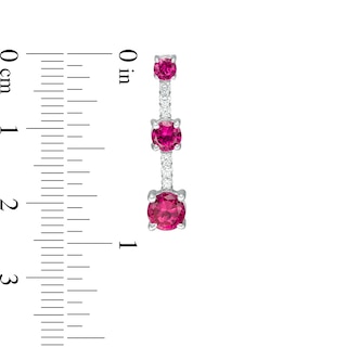 Lab-Created Ruby and White Sapphire Three Stone Drop Earrings in Sterling Silver