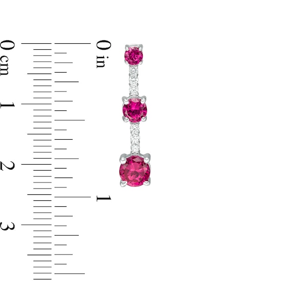 Lab-Created Ruby and White Sapphire Three Stone Drop Earrings in Sterling Silver