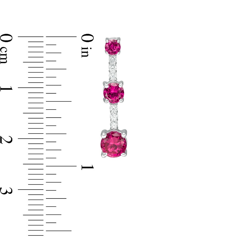 Main Image 2 of Lab-Created Ruby and White Sapphire Three Stone Drop Earrings in Sterling Silver
