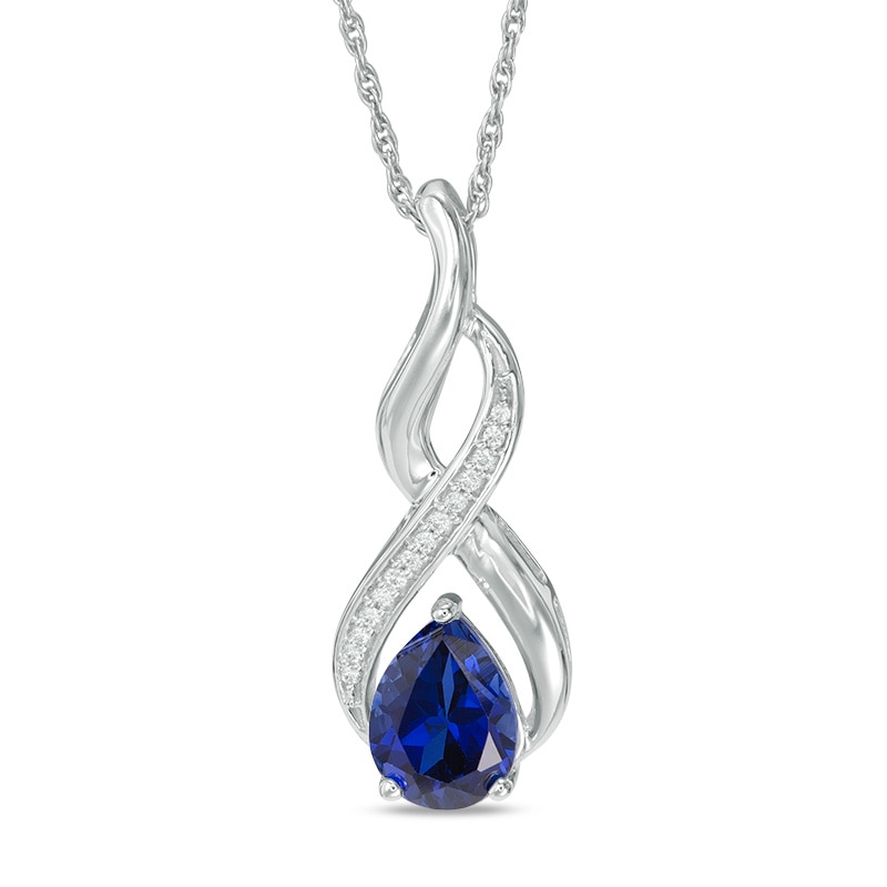 Pear-Shaped Lab-Created Blue Sapphire and Diamond Accent Cascading Flame Pendant in Sterling Silver|Peoples Jewellers