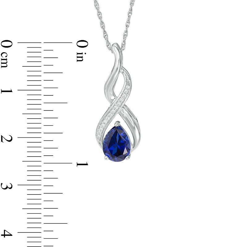 Pear-Shaped Lab-Created Blue Sapphire and Diamond Accent Cascading Flame Pendant in Sterling Silver