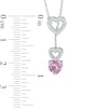 Thumbnail Image 2 of 6.0mm Lab-Created Pink Sapphire and 0.11 CT. T.W. Diamond Heart Lariat Necklace in Sterling Silver