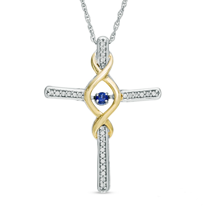 Unstoppable Love™ Lab-Created Blue Sapphire and 0.12 CT. T.W. Diamond Pendant in Sterling Silver and 10K Gold