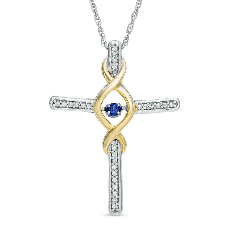 Main Image 1 of Unstoppable Love™ Lab-Created Blue Sapphire and 0.12 CT. T.W. Diamond Pendant in Sterling Silver and 10K Gold