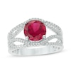 8.0mm Lab-Created Ruby and 0.24 CT. T.W. Diamond Split Shank Ring in 10K White Gold