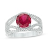 Thumbnail Image 0 of 8.0mm Lab-Created Ruby and 0.24 CT. T.W. Diamond Split Shank Ring in 10K White Gold