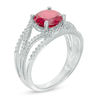 Thumbnail Image 1 of 8.0mm Lab-Created Ruby and 0.24 CT. T.W. Diamond Split Shank Ring in 10K White Gold