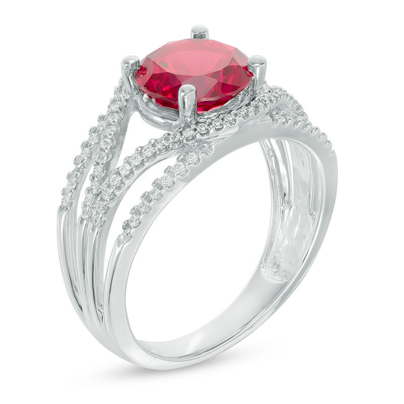 8.0mm Lab-Created Ruby and 0.24 CT. T.W. Diamond Split Shank Ring in 10K White Gold