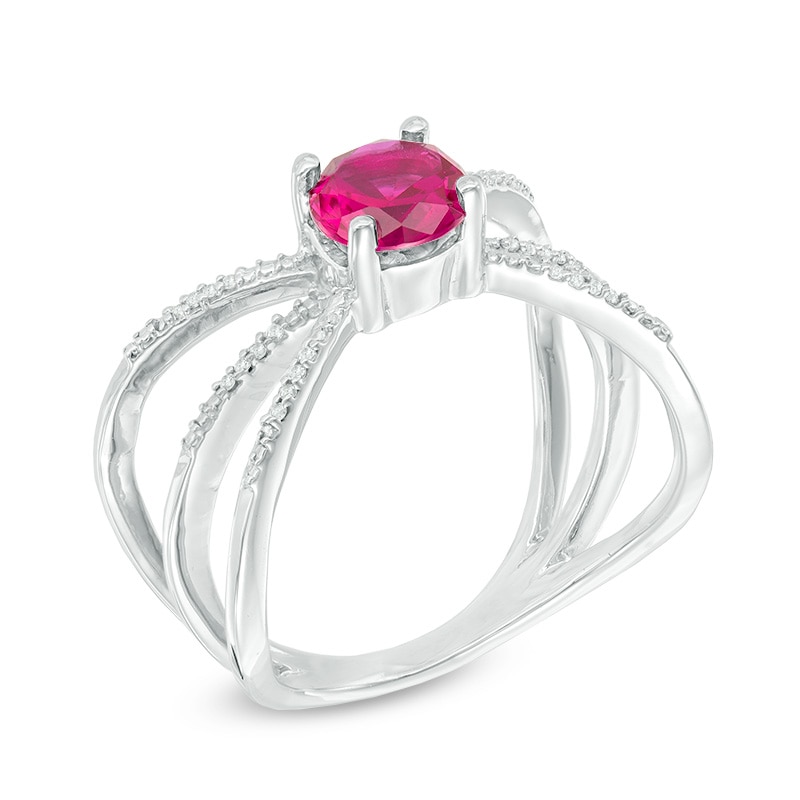 6.0mm Lab-Created Ruby and Diamond Accent Triple Row Orbit Ring in Sterling Silver