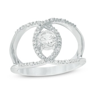 5.0mm Lab-Created White Sapphire and Diamond Accent Orbit Ring in Sterling Silver