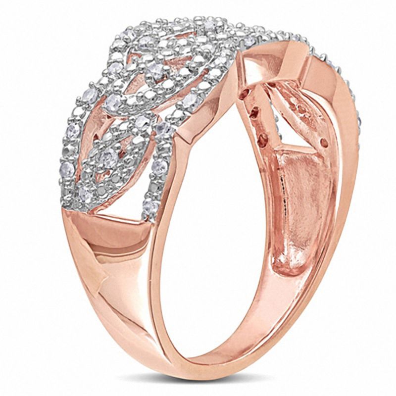 0.20 CT. T.W. Diamond Cutout Wave Ring Rose Rhodium Sterling Silver