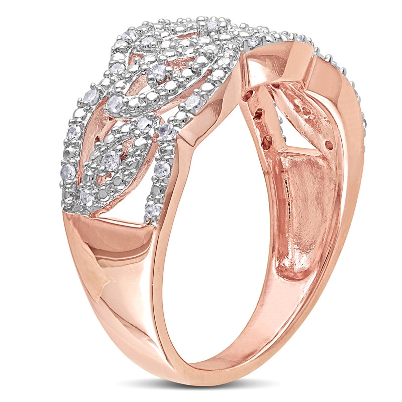 Main Image 2 of 0.20 CT. T.W. Diamond Cutout Wave Ring in Rose Rhodium Sterling Silver