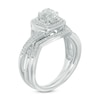 Thumbnail Image 2 of 5.0mm White Lab-Created Sapphire and 0.11 CT. T.W. Diamond Frame Twist Bridal Set in Sterling Silver