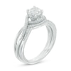 Thumbnail Image 1 of 5.5mm White Lab-Created Sapphire and 0.08 CT. T.W. Diamond Swirl Frame Bridal Set in Sterling Silver