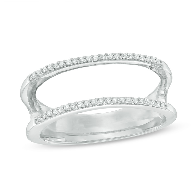 Main Image 1 of 0.10 CT. T.W. Diamond Open Two Tier Ring in Sterling Silver