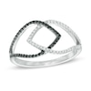 Thumbnail Image 1 of 0.23 CT. T.W. Enhanced Black and White Diamond Interlocking Petals Ring in Sterling Silver
