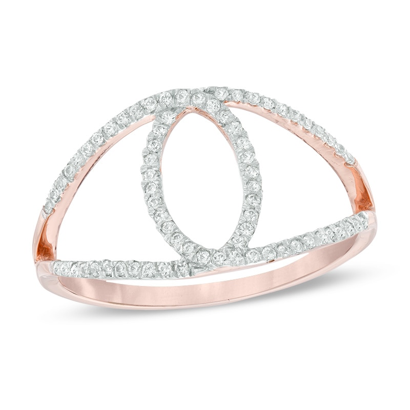 0.18 CT. T.W. Diamond Interlocking Ring in 10K Rose Gold