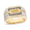 Men's 0.50 CT. T.W. Enhanced Yellow, Champagne, and White Diamond Rectangular Ring in 10K Two-Tone Gold