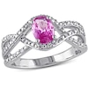 Thumbnail Image 0 of Oval Pink Sapphire and 0.15 CT. T.W. Diamond Crossover Ring in 10K White Gold