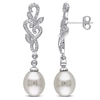 Thumbnail Image 1 of 8.5-9.0mm Baroque Freshwater Cultured Pearl and 0.09 CT. T.W. Diamond Vine Drop Earrings in Sterling Silver