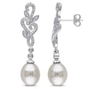 Thumbnail Image 0 of 8.5 - 9.0mm Baroque Cultured Freshwater Pearl and 0.09 CT. T.W. Diamond Vine Drop Earrings in Sterling Silver