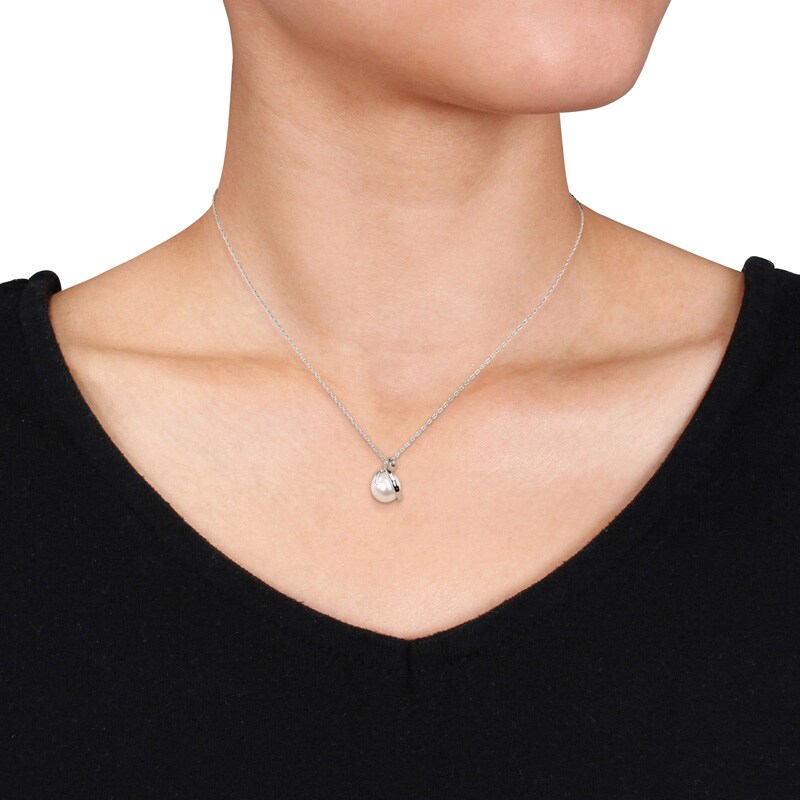 Main Image 2 of 8.0-8.5mm Freshwater Cultured Pearl and Diamond Accent Loop Pendant in 10K White Gold-17"