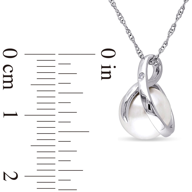 8.0 - 8.5mm Cultured Freshwater Pearl and Diamond Accent Loop Pendant in 10K White Gold - 17"